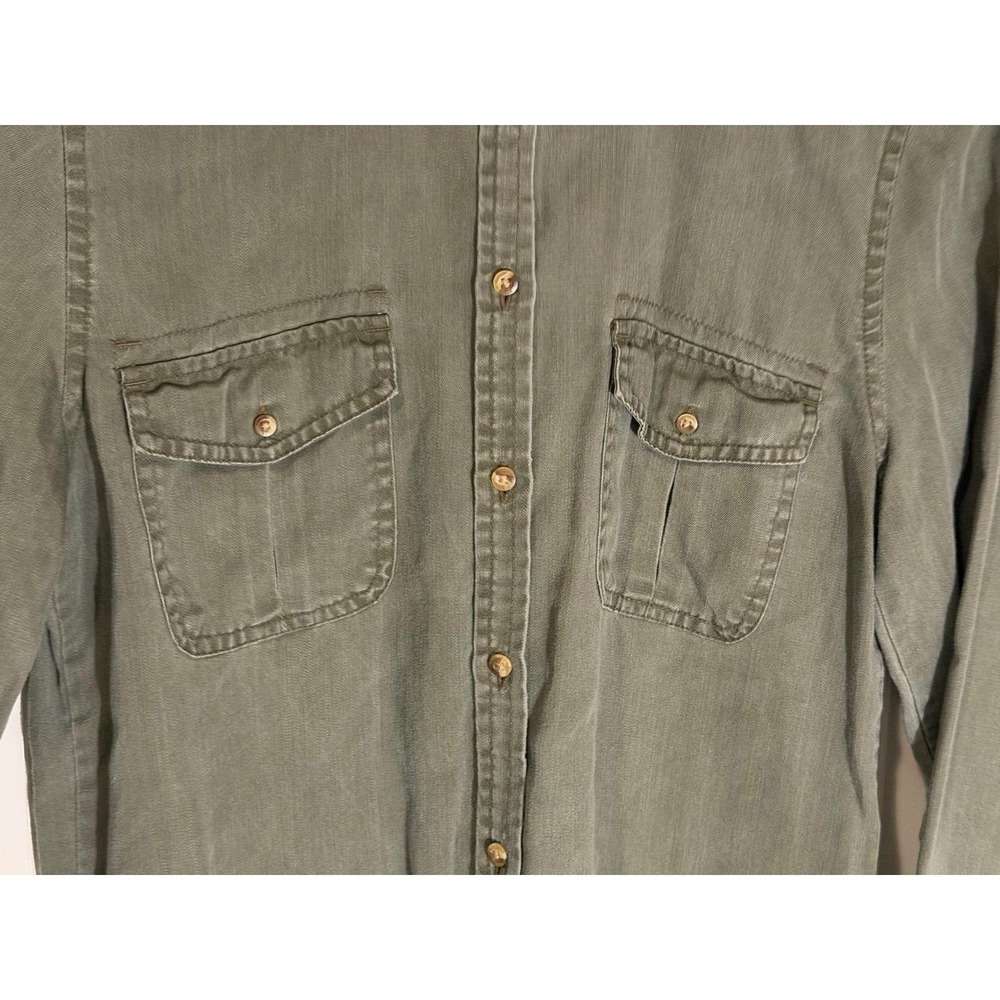 American Eagle Outfitters Mens Olive Green Lyocell Long Sleeve Utility Shirt S - Picture 2 of 7